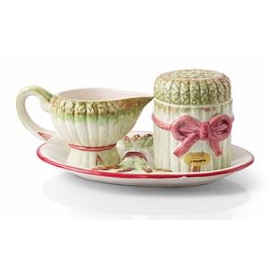 Vintage Seymour Mann Asparagus Ceramic Creamer & lidded Sugar Set with Tray 1987